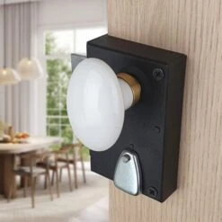 Bouton Double De Porte Intérieure En Porcelaine Blanche, OVAL