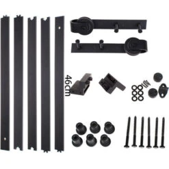 230cm Kit De Rail Pour Porte Coulissante - Poulie Ensemble Industriel Pour Porte Suspendue En Aciler Système Noir