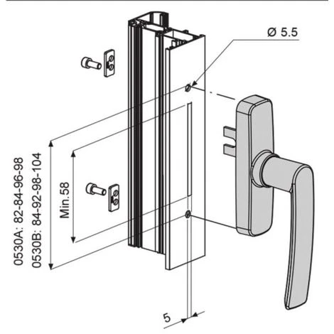 Poignée Crémone Menuiserie Aluminium à 1 Fourche GEA Blanc 9010 – Image 3