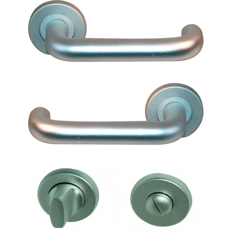 Ensemble De Poignées De Porte Ulysse Sur Rosaces Avec Condamnation Et Décondamnation Aluminium Perlé