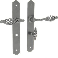 Ensemble De Poignées De Porte Blois Sur Plaques Avec Condamnation Acier Finition Vieux Fer