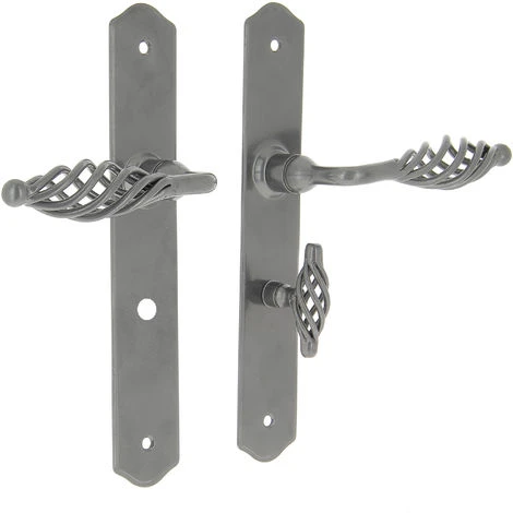 Ensemble De Poignées De Porte Blois Sur Plaques Avec Condamnation Acier Finition Vieux Fer