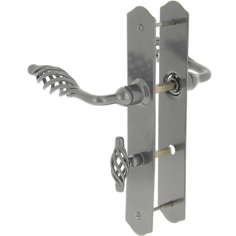 Ensemble De PoignĂ©es De Porte Blois Sur Plaques Avec Condamnation Acier Finition Vieux Fer â Image 2