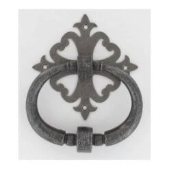 Heurtoir De Porte Fer Sur Rosace Carré Ajourée Argent Antique