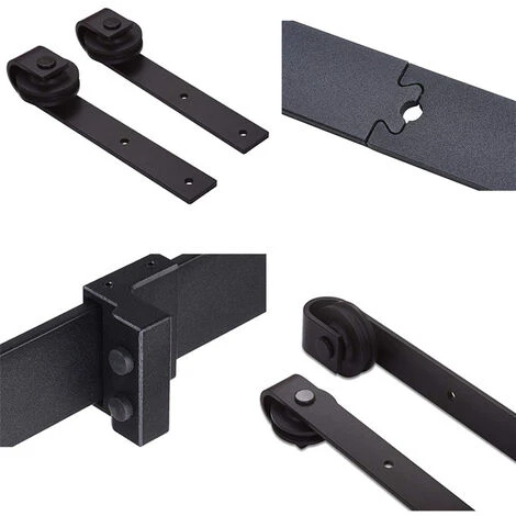 183cm/6FT Kit De Quincaillerie Pour Porte Coulissante Système De Rail Suspendu Pour Porte Grange Coulissante – Image 2