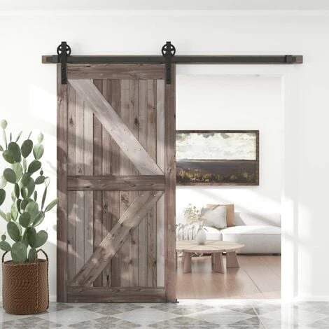 230cm/7,5FT Kit Quincaillerie De Rail Pour Porte Coulissante Industriel Ensemble Suspendue De Porte De Grange En Acier Au Carbone – Image 4