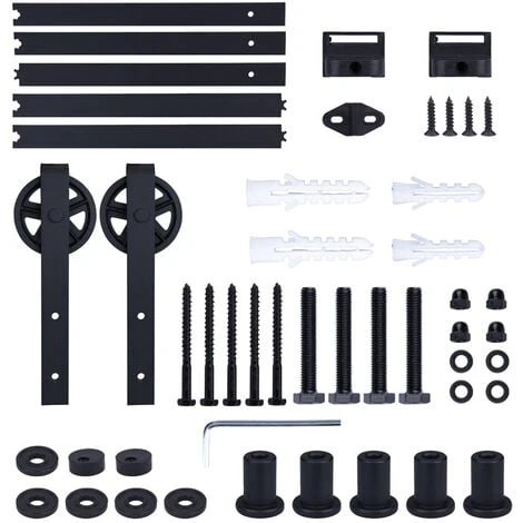 230cm/7,5FT Kit Quincaillerie De Rail Pour Porte Coulissante Industriel Ensemble Suspendue De Porte De Grange En Acier Au Carbone – Image 5