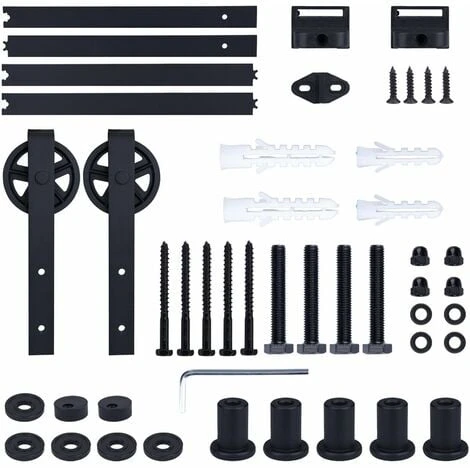 183cm/6FT Kit Quincaillerie De Rail Pour Porte Coulissante Industriel Ensemble Suspendue De Porte De Grange En Acier Au Carbone – Image 5