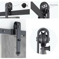 Quincaillerie Kit De Rail Pour Double Porte Coulissante-366CM , Ensemble Industriel Hardware Kit Pour Porte Suspendue En Bois Système De Porte Avec Roulettes Et Rail