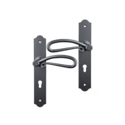 Poignée De Porte D'entrée Rustique En Style Fer Forgé Patiné Sur Plaque Clé I Entraxe 195 Mm, CARCASSONNE