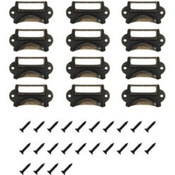 12 Pcs Poignée De Coquille Vintage, Fer Incurvé Bouton De Porte Avec Vis, Bronze Cadre Étiquette De Nom, Porte Étiquettes En Métal, Poignées De Tirage Pour Tiroir Armoire Cuisine Placard 7X3.5cm (Bron