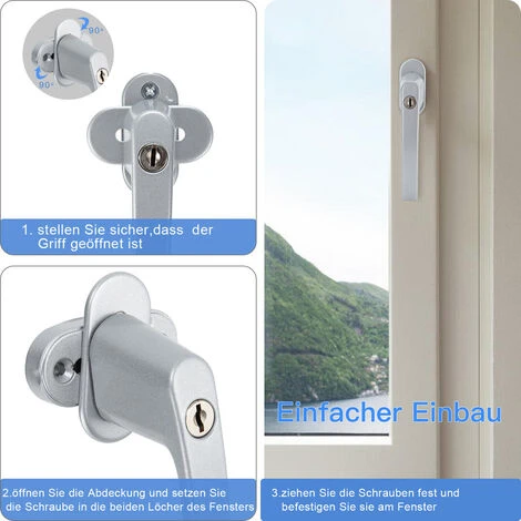 SWANEW Poignée De Fenêtre Poignée De Fenêtre Alu Verrouillable Aluminium Serrure Set Design Gris 4X – Image 2