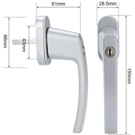 SWANEW Poignée De Fenêtre Poignée De Fenêtre Alu Verrouillable Aluminium Serrure Set Design Gris 4X – Image 5