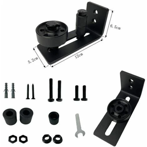 1pcs Guide De Porte Coulissante Robuste En Acier-au Carbone Noir-Rouleau Réglable-Système De Fixation Murale – Image 5