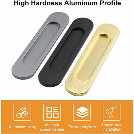 Lot De 2 Poignées De Porte Coulissantes Ovales Auto-adhésives En Alliage D'aluminium Noir Mat Sans Perforation Pour Portes Coulissantes De Grange, Fenêtres, Armoires – Image 2