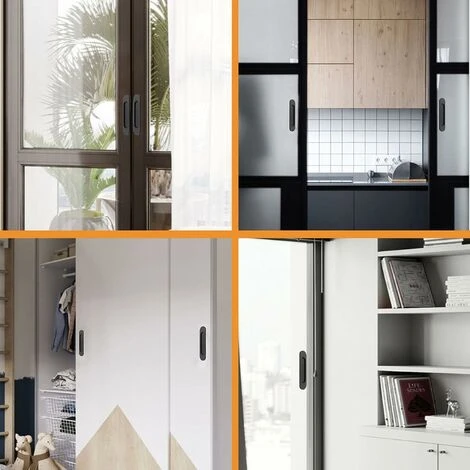 Lot De 2 Poignées De Porte Coulissantes Ovales Auto-adhésives En Alliage D'aluminium Noir Mat Sans Perforation Pour Portes Coulissantes De Grange, Fenêtres, Armoires – Image 4