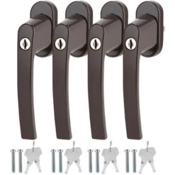 SWANEW Poignée De Fenêtre Avec Serrure Verrouillable Alu Même Clé Blanche -4X Marron
