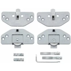 Kit Complet 2x Garniture Complète Pour Porte Coulissante (monture Guide Butée Et Clé) 30kg Max, En Plastique Gris Rail Fourniture Coulisse Patin Chariot Supérieur Inférieur Butée