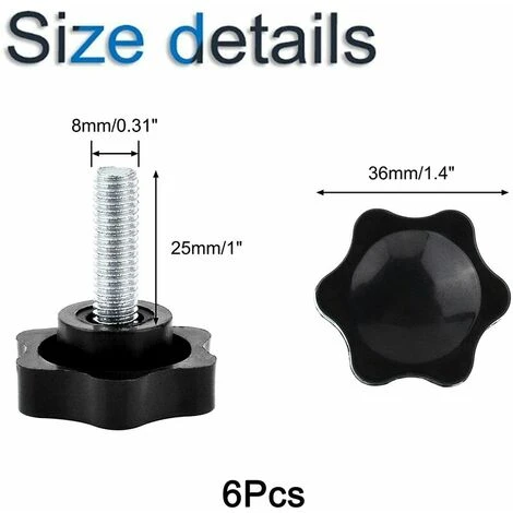 6-Pack M8x25mm Vis De Pouce, étoile En Plastique Moletées Bouton De Serrage à Vis Thumbscrew -Versailles – Image 2