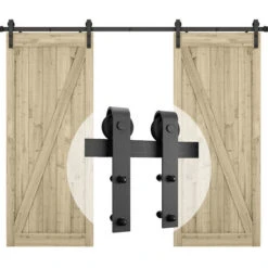 STOEX Quincaillerie Kit De Rail Roulettes Pour Porte Coulissante Hardware Pour Double Porte Suspendue En Bois Sliding Barn Door Hardware - 183CM/10FT