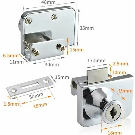 RUIOIU De Porte En Verre,Serrure Vitrine,Verrous De Sécurité à Double Ou Single Ouverture, Pour Porte En Verre De 5-8mm, Clé Séparée Sans Perçage, Alliage De Zinc – Image 2