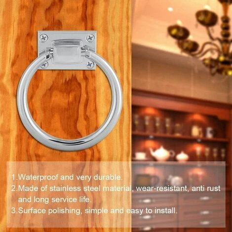 Anneau De Traction Poignée De Porte Acier Inoxydab Argent Brillant Anneau De Traction En Métal Chromé Rond Heurtoir De Porte En Bois Intégré Chaise Tire Poignée Décor (100 X 54 X 37 Mm) – Image 2