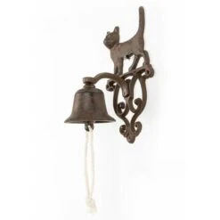 HOMESCAPES Cloche D'entrée Avec Support Mural En Fonte Chat