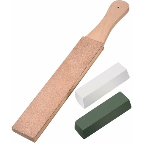 Kit De 3 Pièces En Cuir Strops, Bloc De Blocage En Cuir Double Face Paddle Strop Avec Composés De Polissage Blanc Vert (grande Taille)