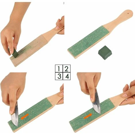 Kit De 3 Pièces En Cuir Strops, Bloc De Blocage En Cuir Double Face Paddle Strop Avec Composés De Polissage Blanc Vert (grande Taille) – Image 2
