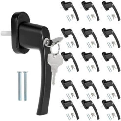 Poignée De Fenêtre Verrouillable Poignée De Fenêtre De Sécurité 2x Clés Serrure En Aluminium Noir 16X