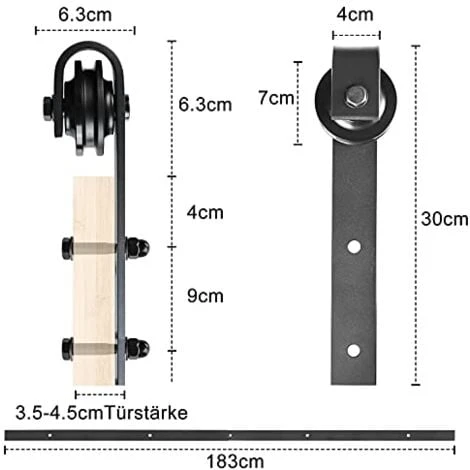 Lot De Ferrures De Porte Coulissantes 366 Cm - Système De Porte Coulissante - Rail De Roulement - Rail De Suspension Complet NAIZY – Image 2